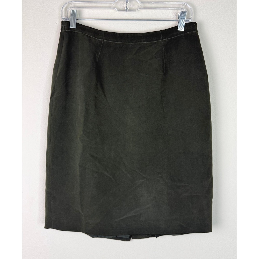 Chaus Skirt Womens 8 Olive Green Silk Pencil Straight Professional Career
